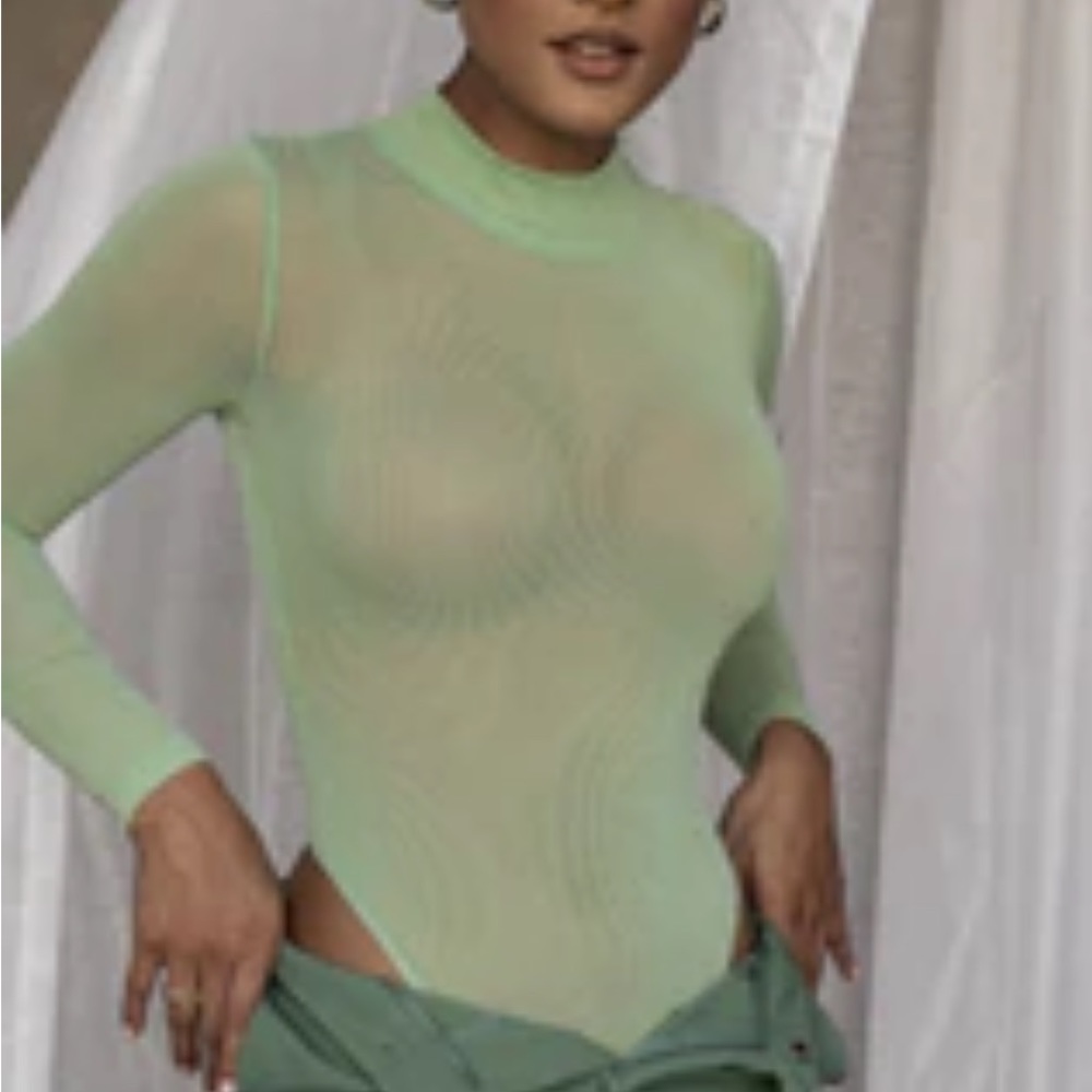 JLUXLABEL Sage Sheer Sparkle Bodysuit